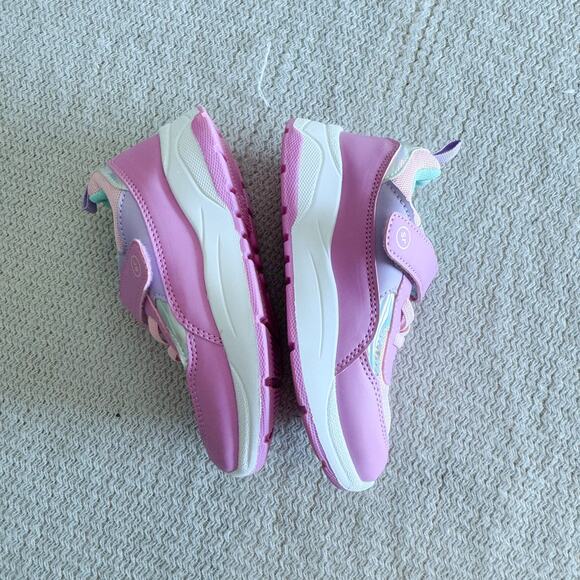 Stride Rite x Munchkin Pink + Irridescent Velcro Strap Bean Sneaker Tennis Shoes - Picture 4 of 8